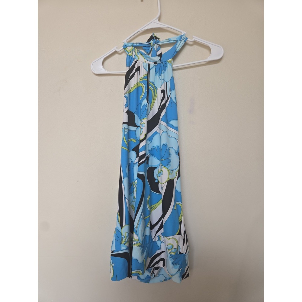 Tempted Vintage Y2K Banded Bottom Halter Top Blue Floral Tank XL S614-D363